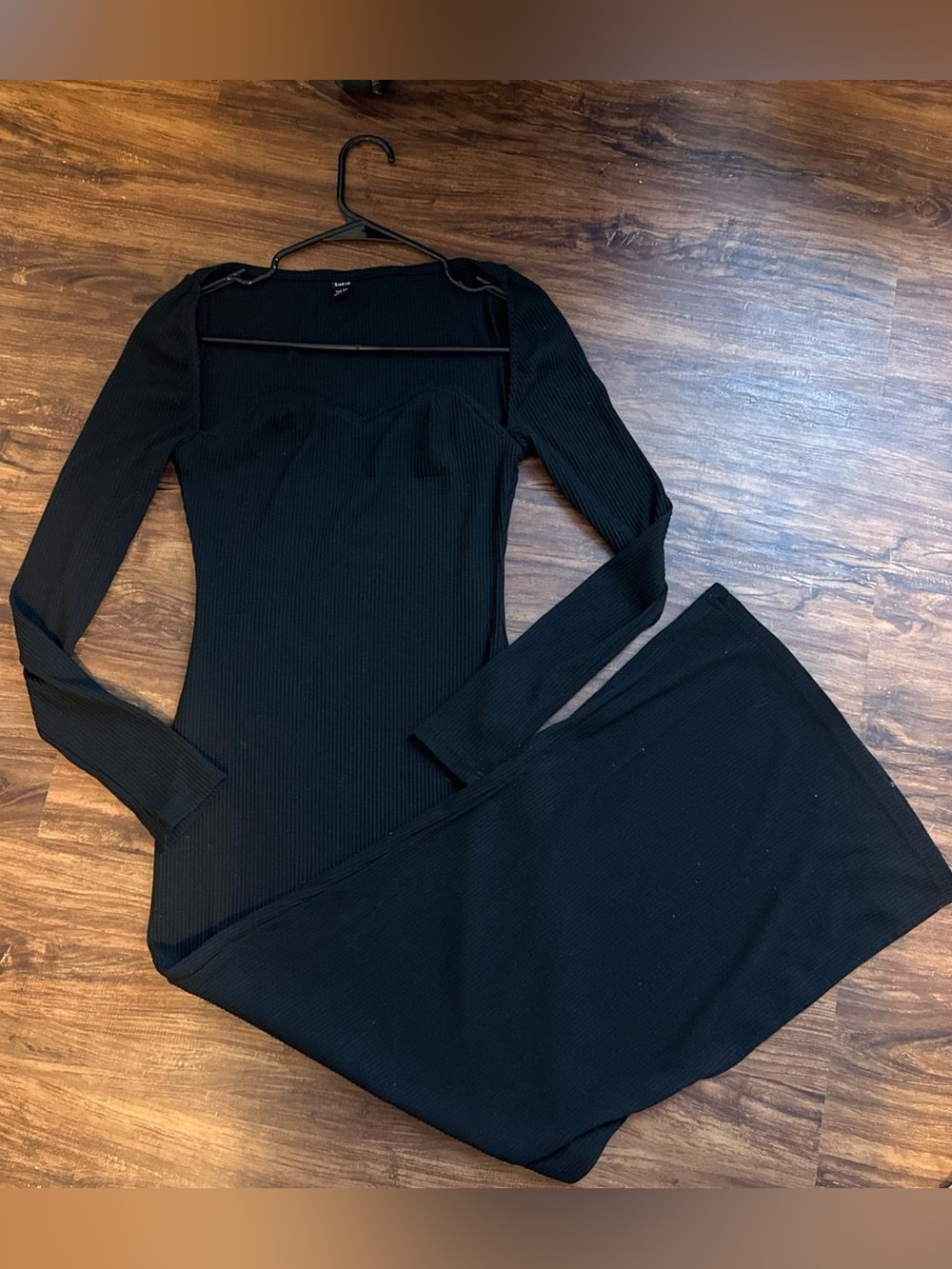 Shein Black Ribbed Long-Sleeve Maxi Dress